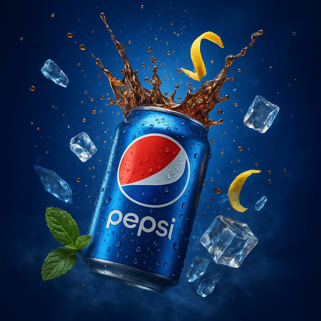 Hyper-realistic Ultra-detailed 3D Digital Advertisement Showcasing a Pepsi Can Bursting Open