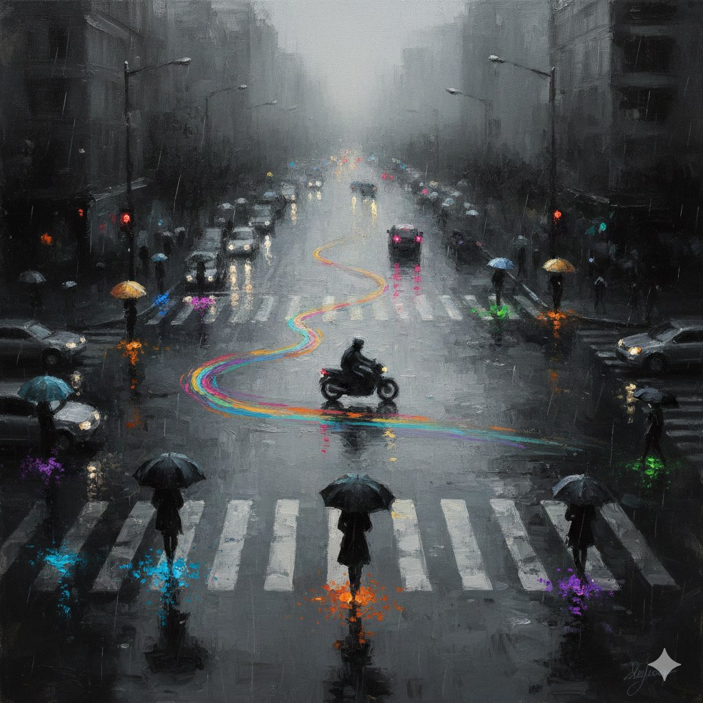 Lonely Rainy Night Impressionism