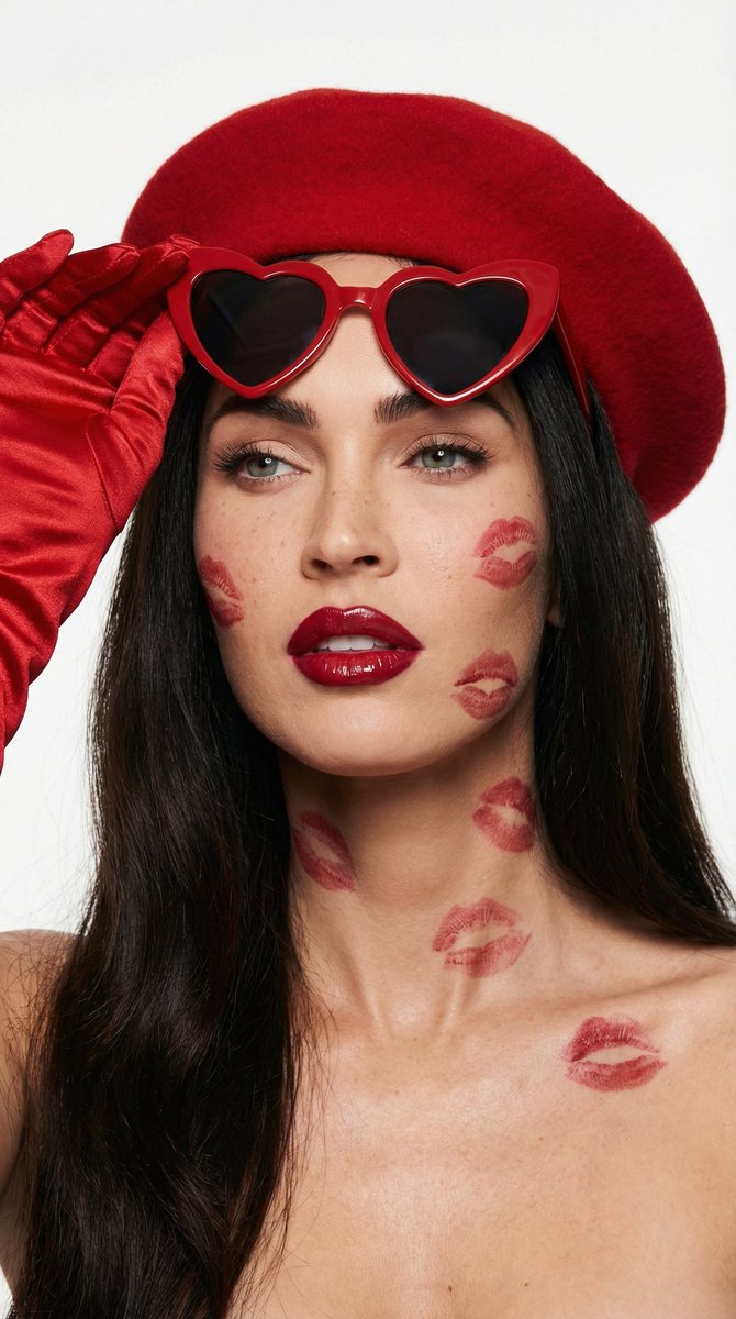 Megan Fox Portrait with Red Kiss Marks