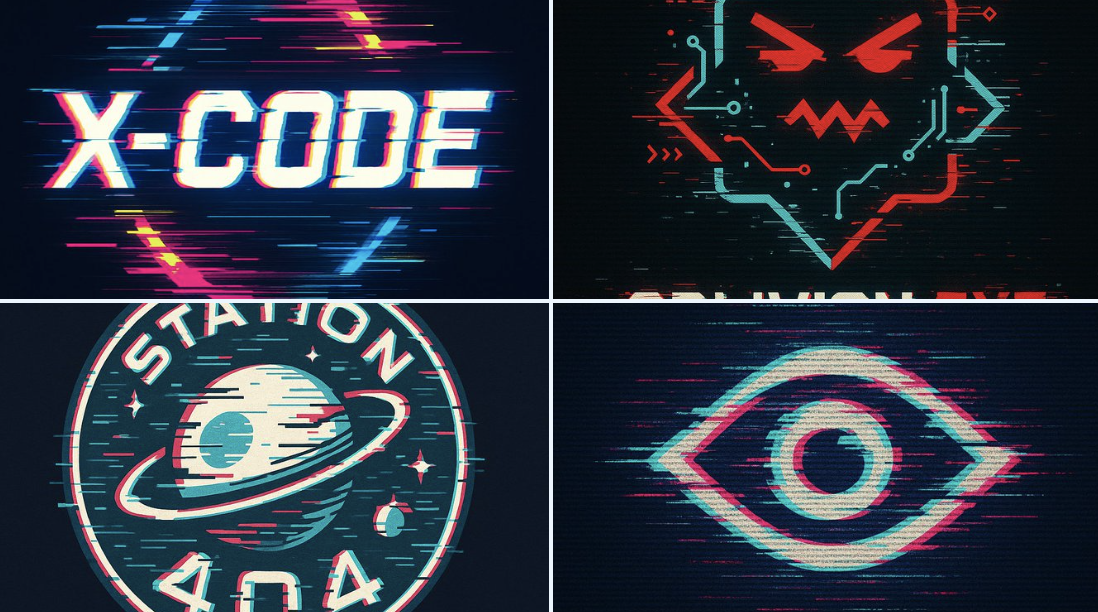 Bold Vector Logo Design in Glitch Art Style