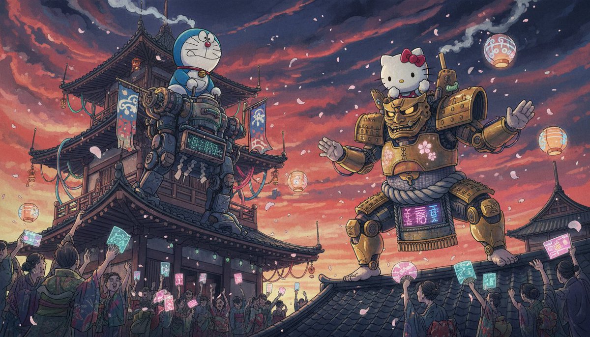 A Highly Detailed Surreal Japanese Sumi-e Illustration Blending Ancient Edo-period Aesthetics