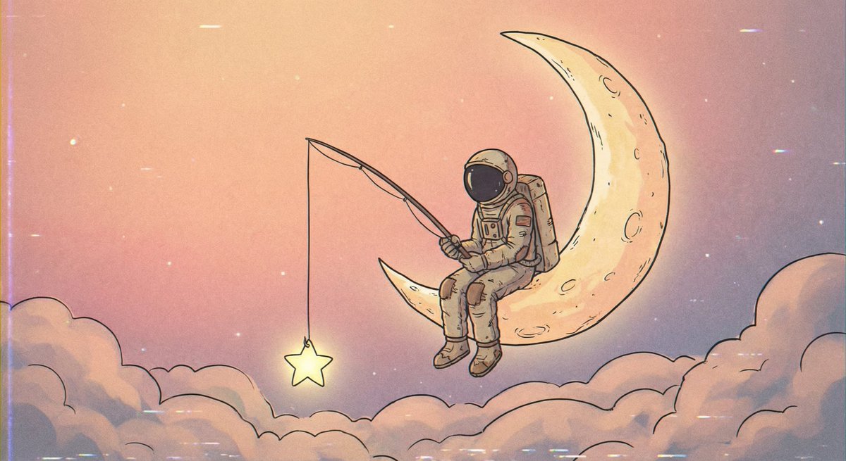 Astronaut Fishing for Stars from a Crescent Moon