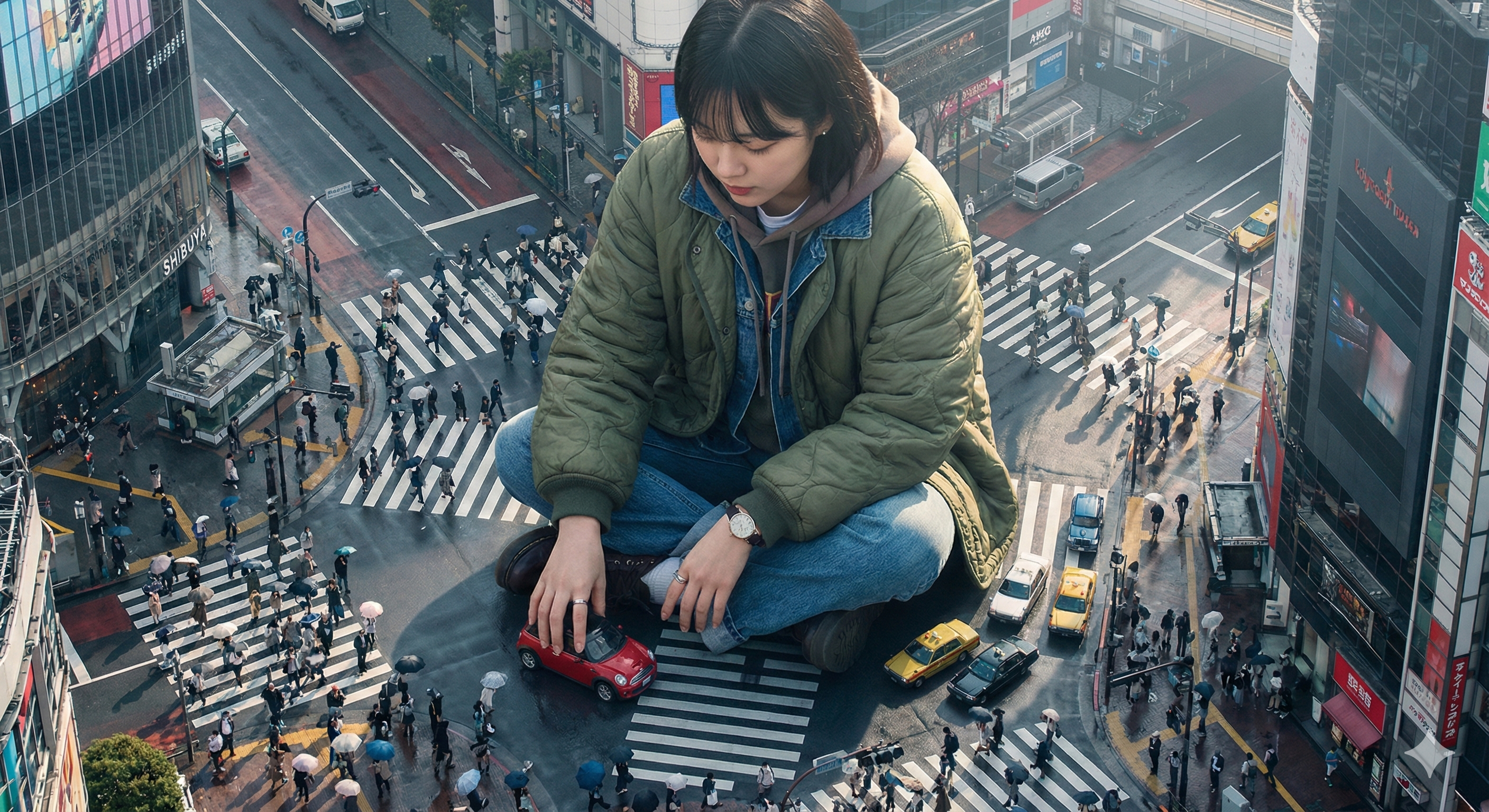 Highly Detailed Photorealistic Aerial Shot Looking Down on a Colossal Korean