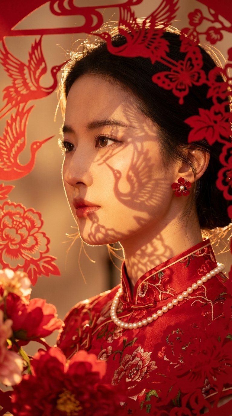 Crimson Silhouette with Golden Radiance