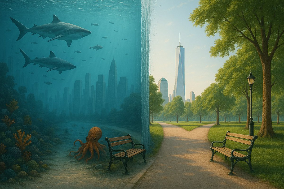 A Surreal Split-scene Where the Left Half Is an Underwater Version