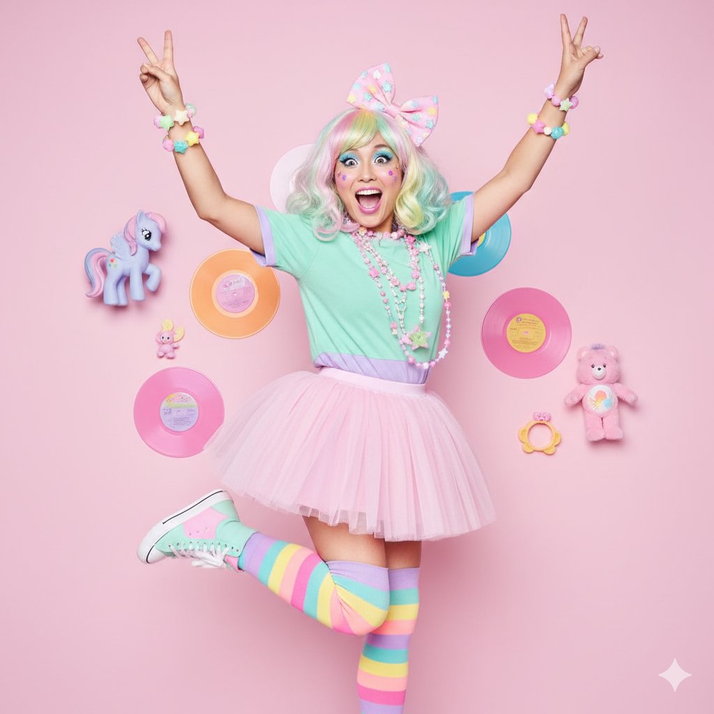 Scene Location Hyper-colorful Studio Background Pastel Pink Wall Decorated with 80s/90s