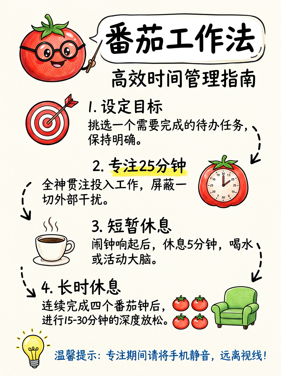 Hand-Drawn Pomodoro Technique Infographic