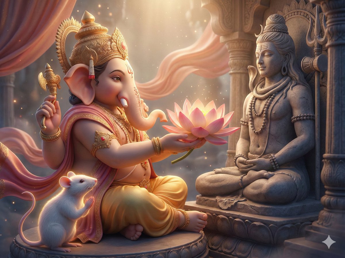 Ganesh Worshipping Shiva Statue