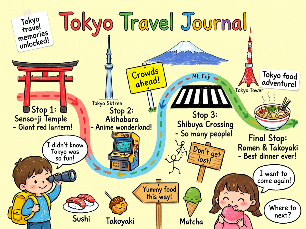 Tokyo Travel Crayon Hand-Drawn Diary