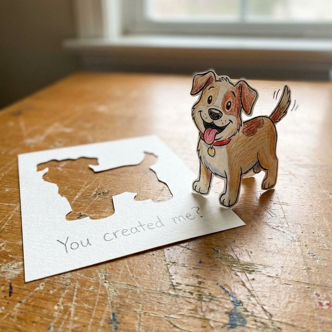 Whimsical Handmade Paper Artwork on a Wooden Desk a Hand-drawn Cartoon