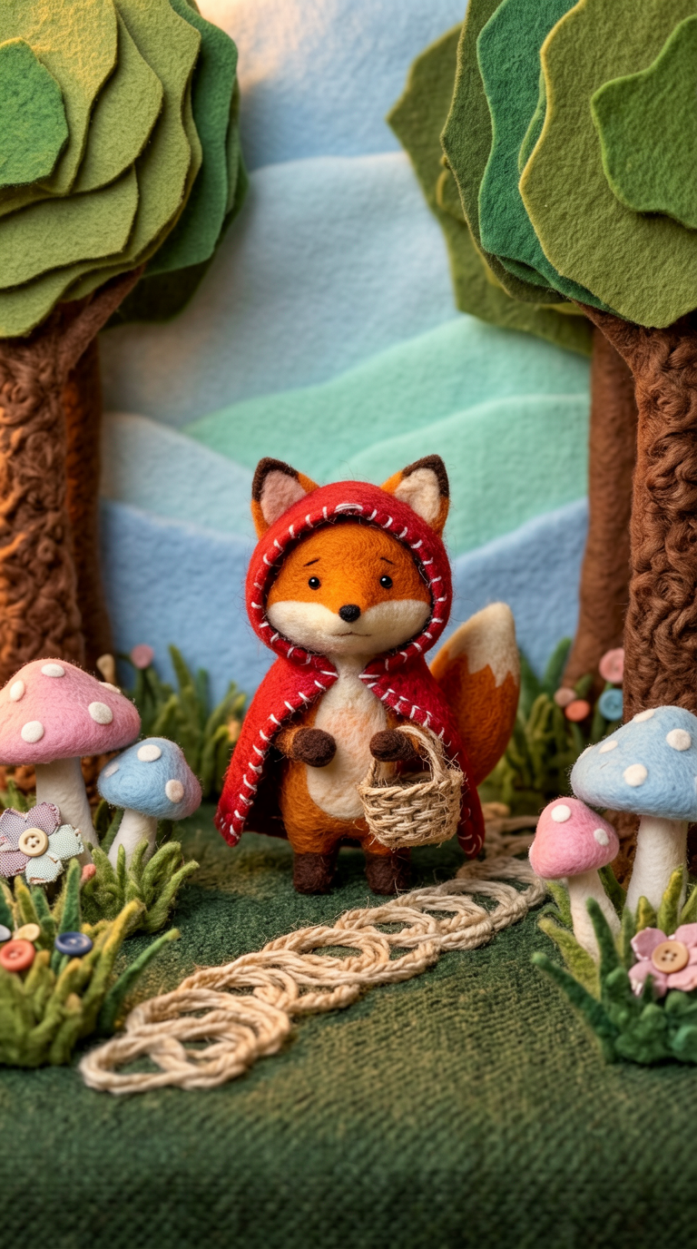 Felted Wool Little Fox Miniature Scene