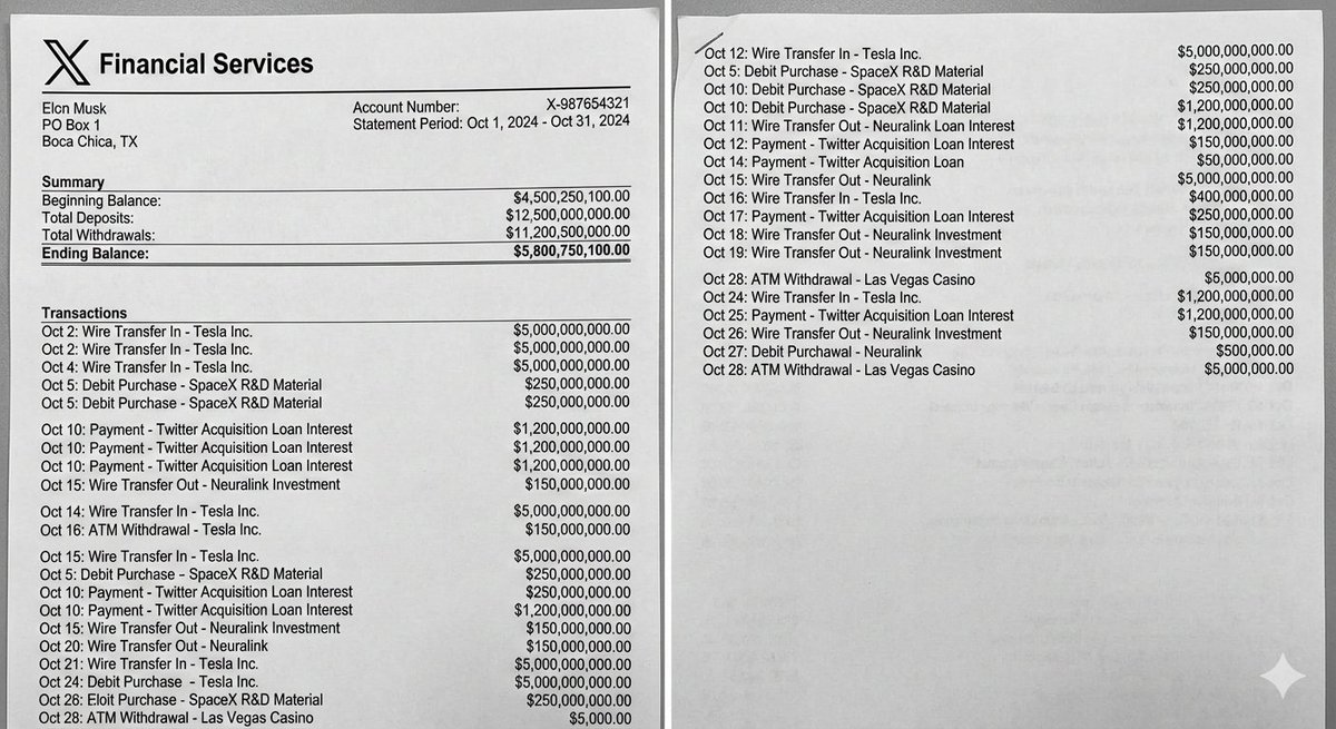 Musk Massive Wealth Bank Statement Realism