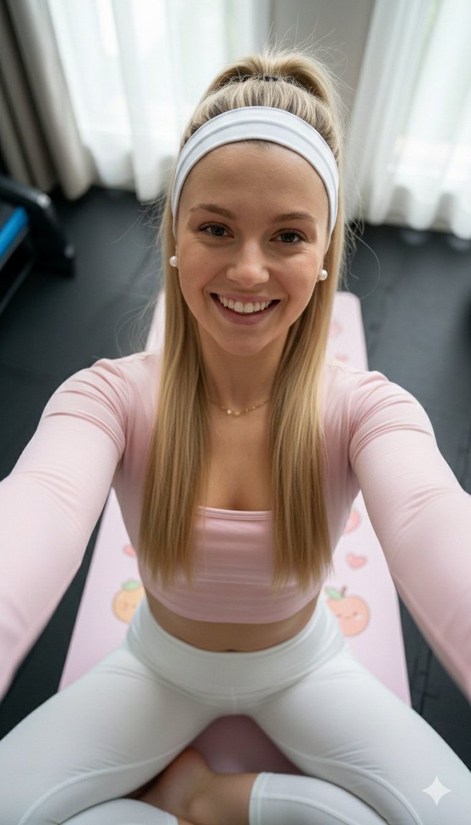 Overhead Pink Yoga Selfie of a girl