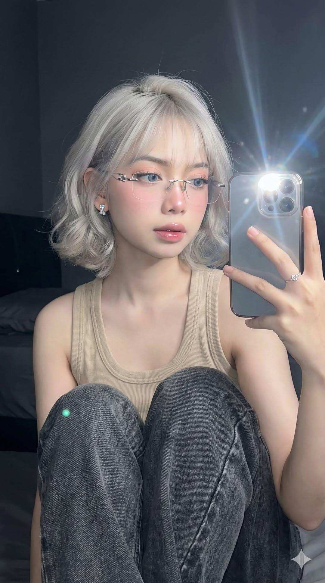 Silver Ash Soft Glow Mirror Selfie of a girl