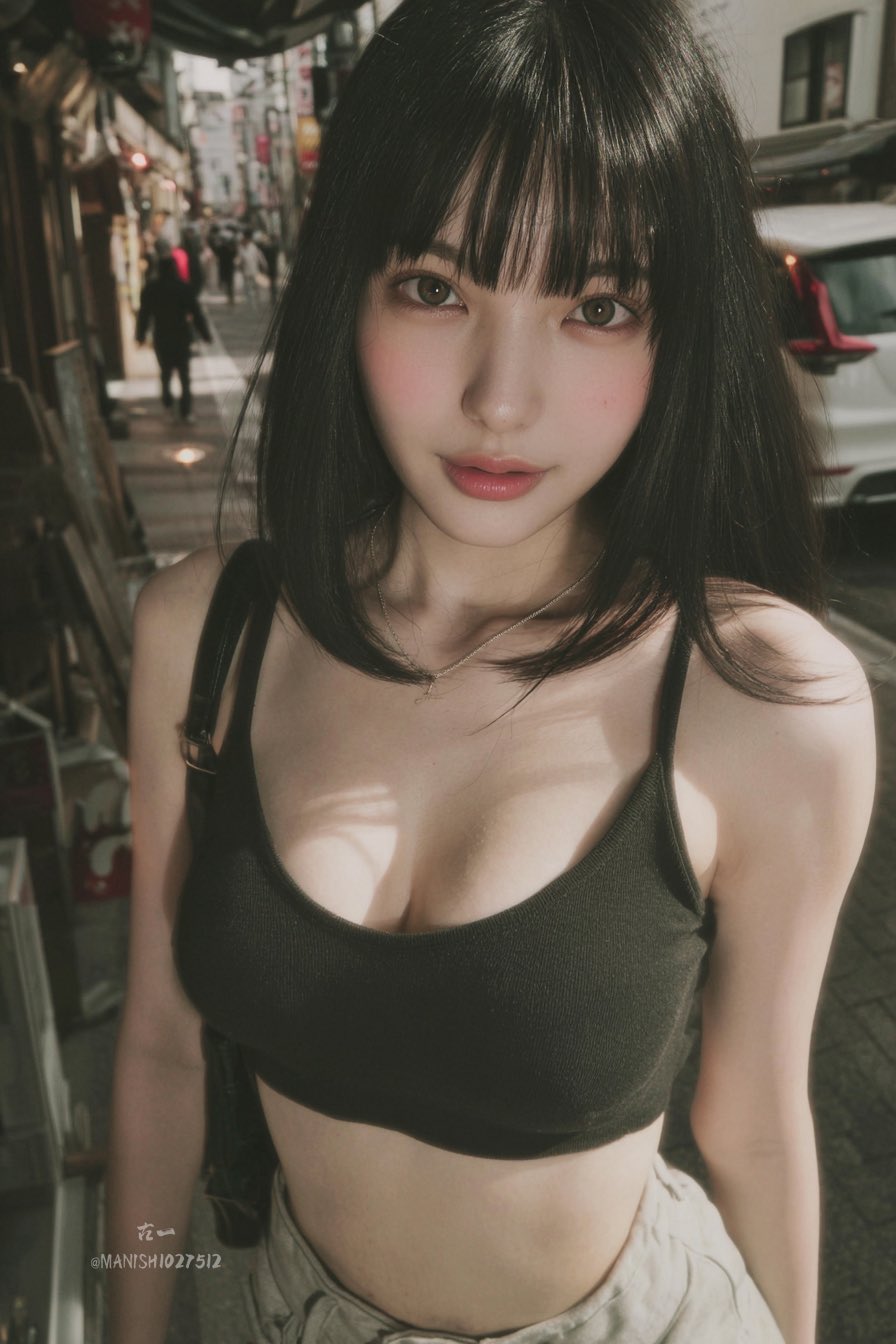 Candid Snapshot of a Young Woman with Straight Black Hair Blunt