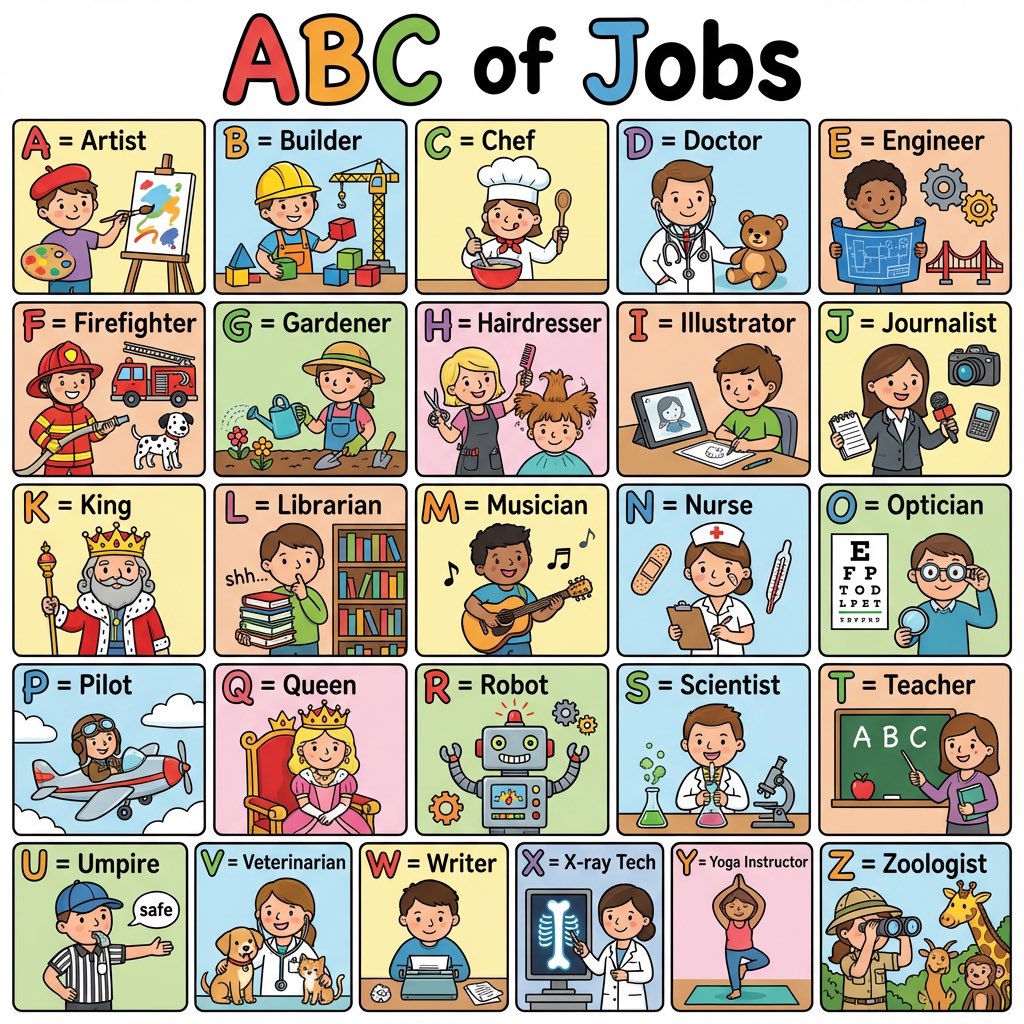 Colorful Kids Jobs Alphabet Poster
