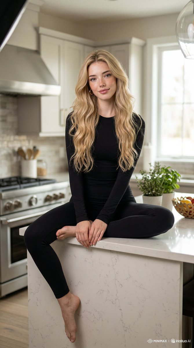 Stunning Blonde Model in Modern Kitchen