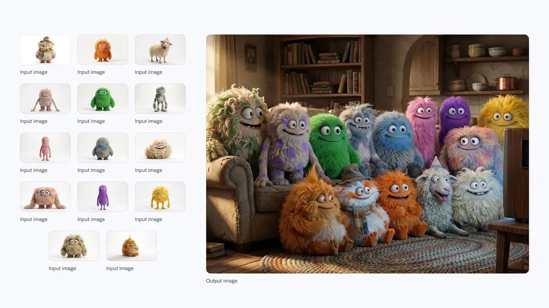 Medium Shot of the 14 Fluffy Characters Sitting Squeezed Together Side-by-side