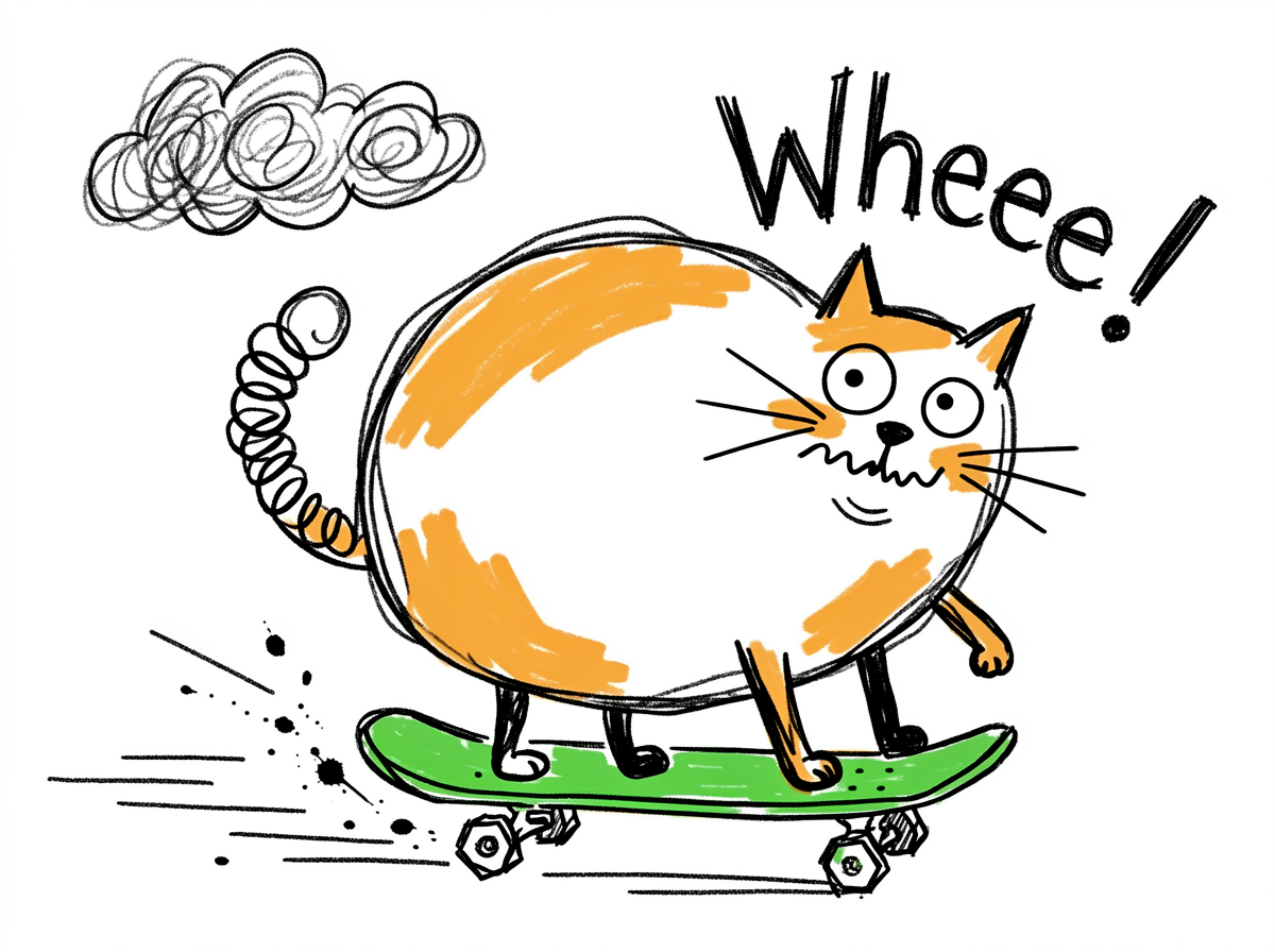 Doodle-Style Cat Skateboarding Illustration