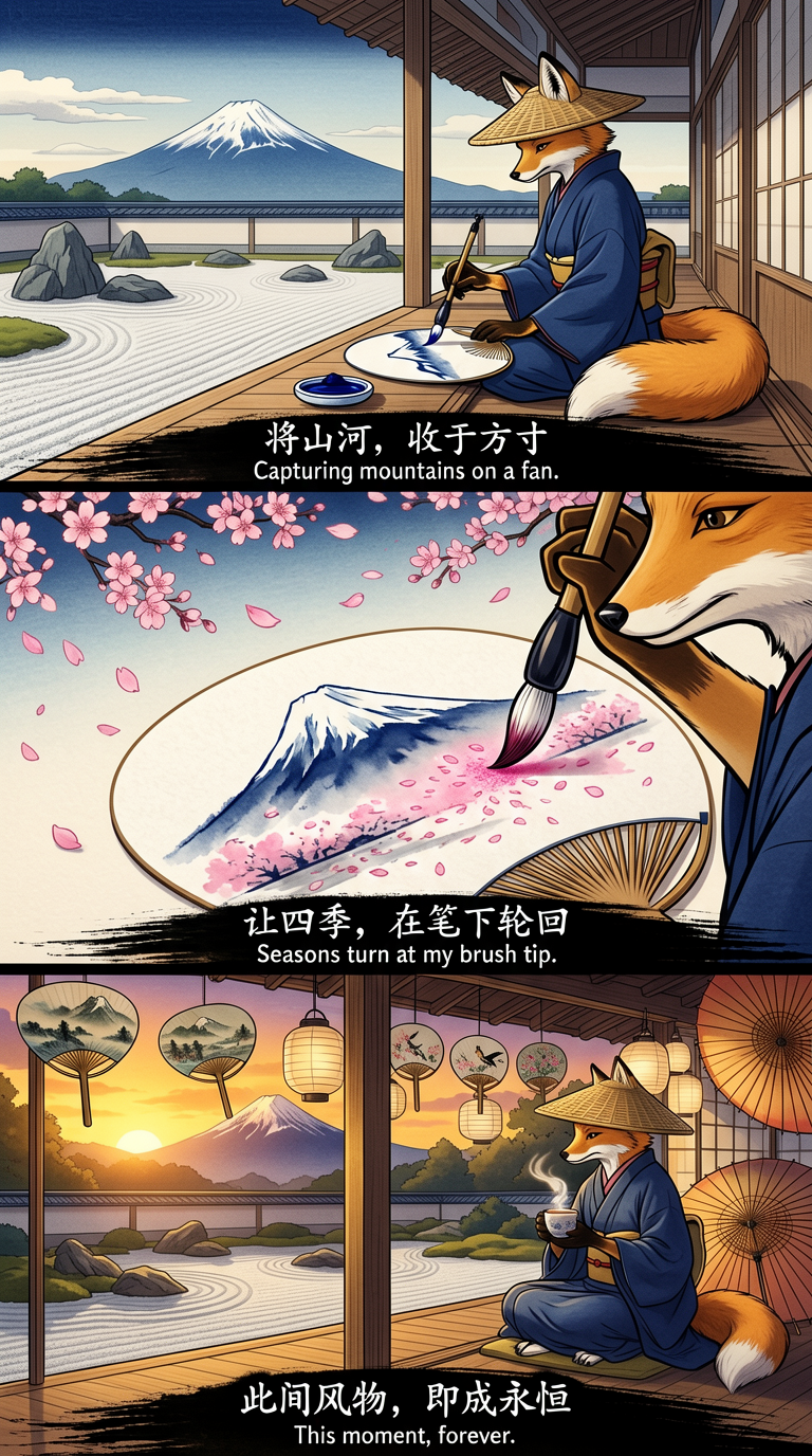 Fox Painter Under Mount Fuji
