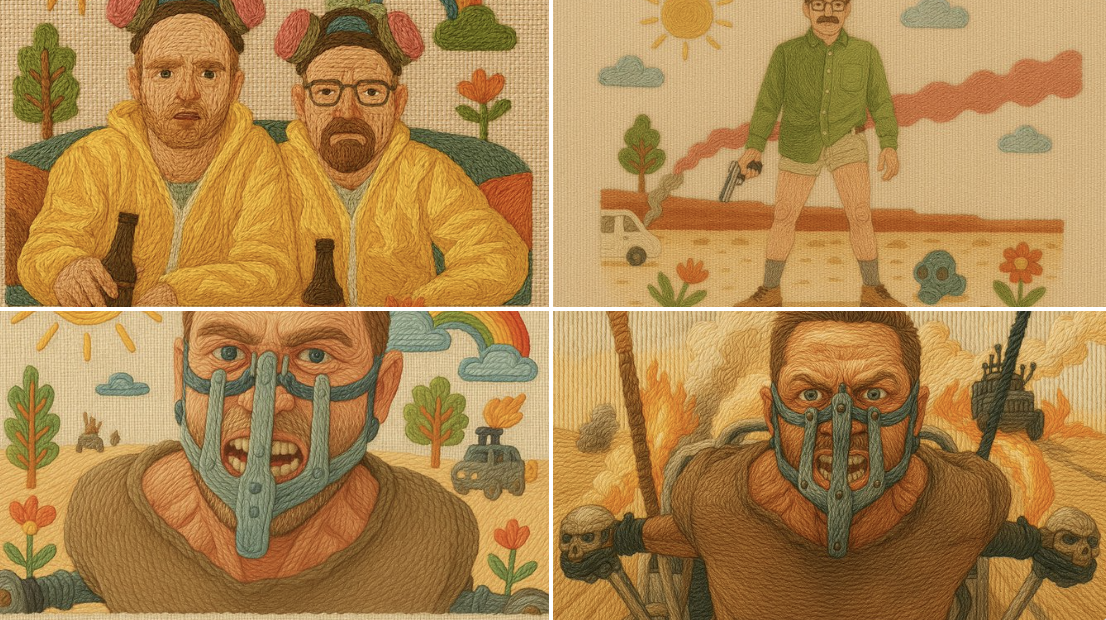 Handcrafted Illustration That Simulates Traditional Embroidery Using Colorful Threads on Linen