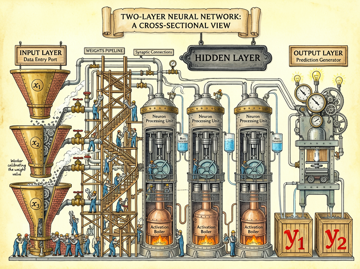 Steampunk Neural Network Cross-Section