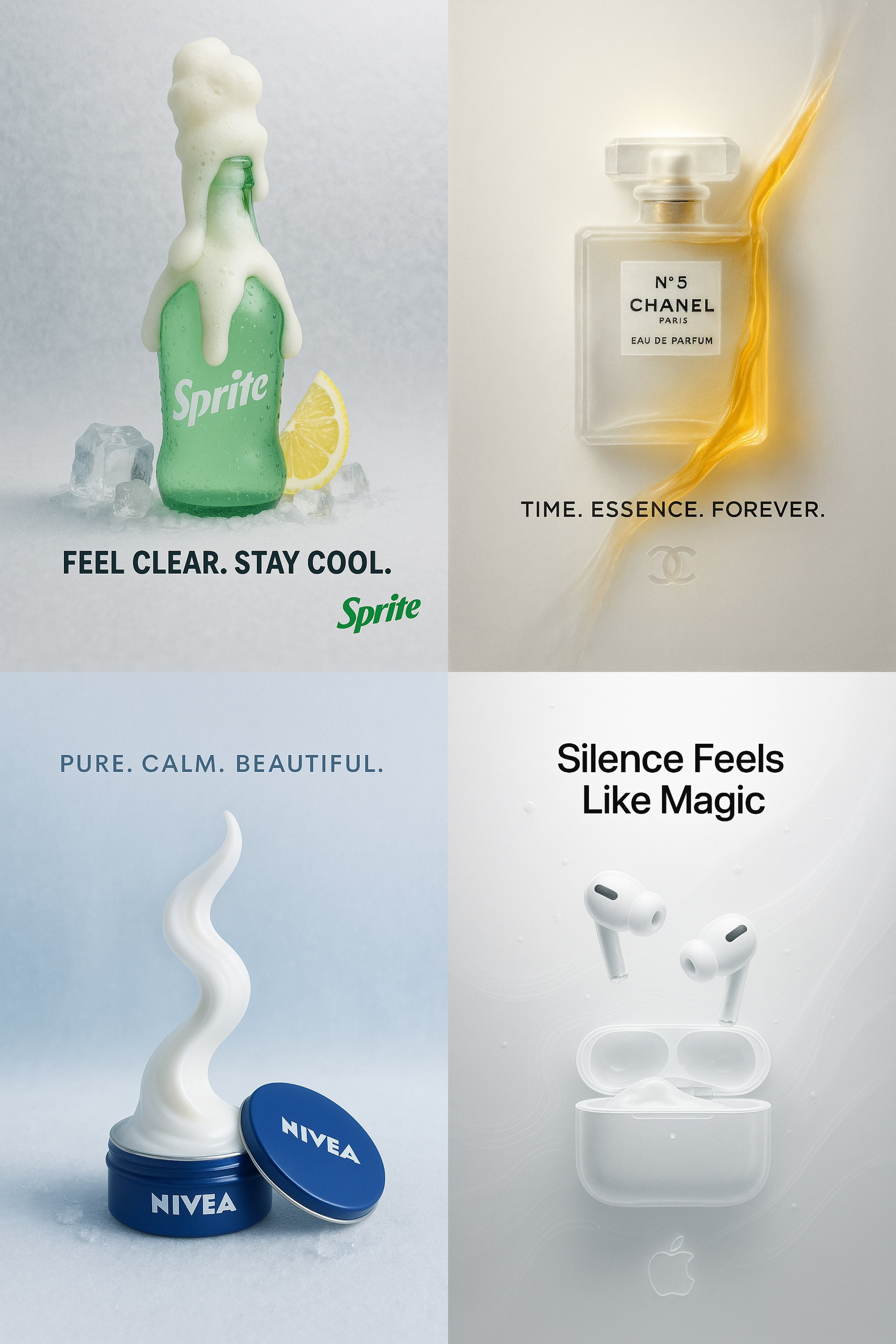 Product by Brand in a Surreal Minimalist Paper-glass Style Advertisement