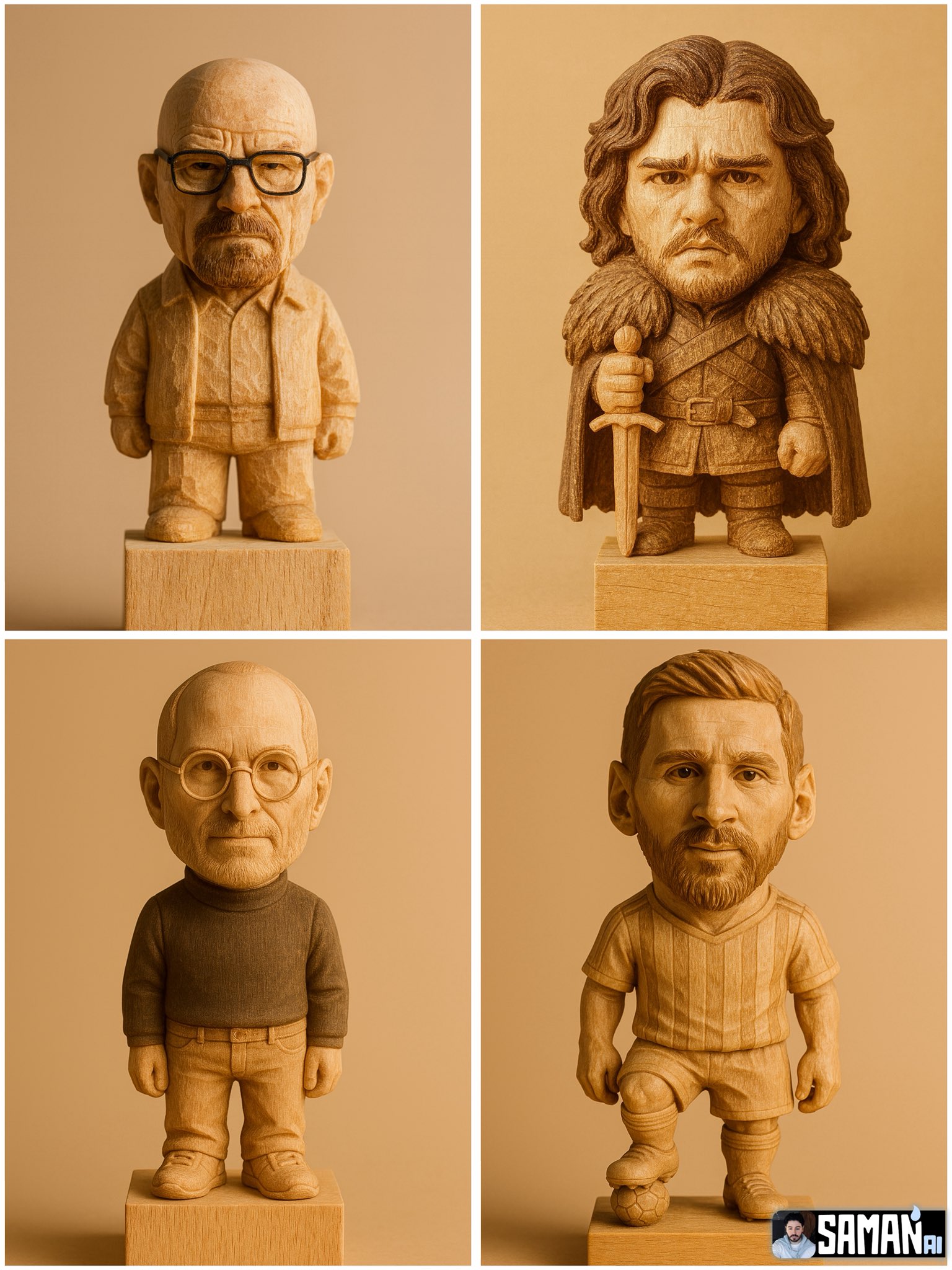 Hyper-realistic Carved Wooden Figurine of CHARACTER Chibi Proportions Big Head Short