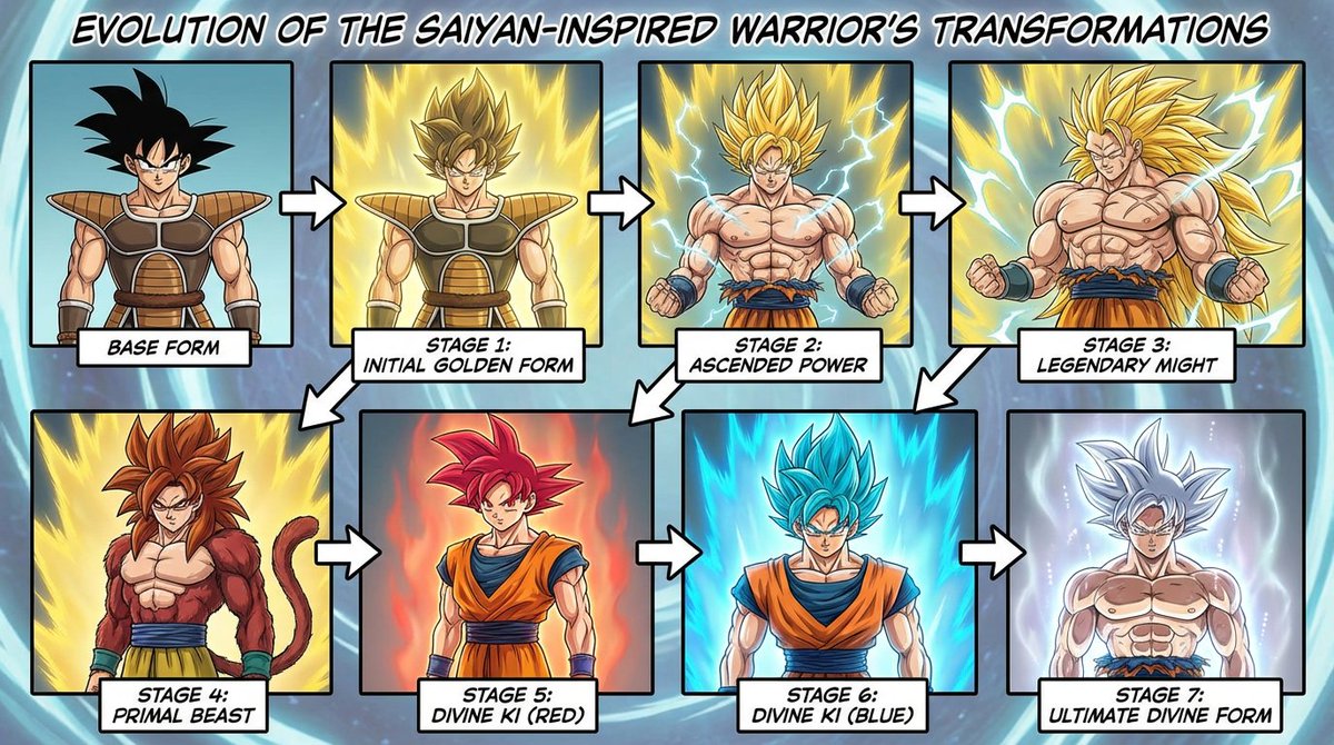 A Detailed Visual Chart Showing the Full Evolution of Super Saiyan