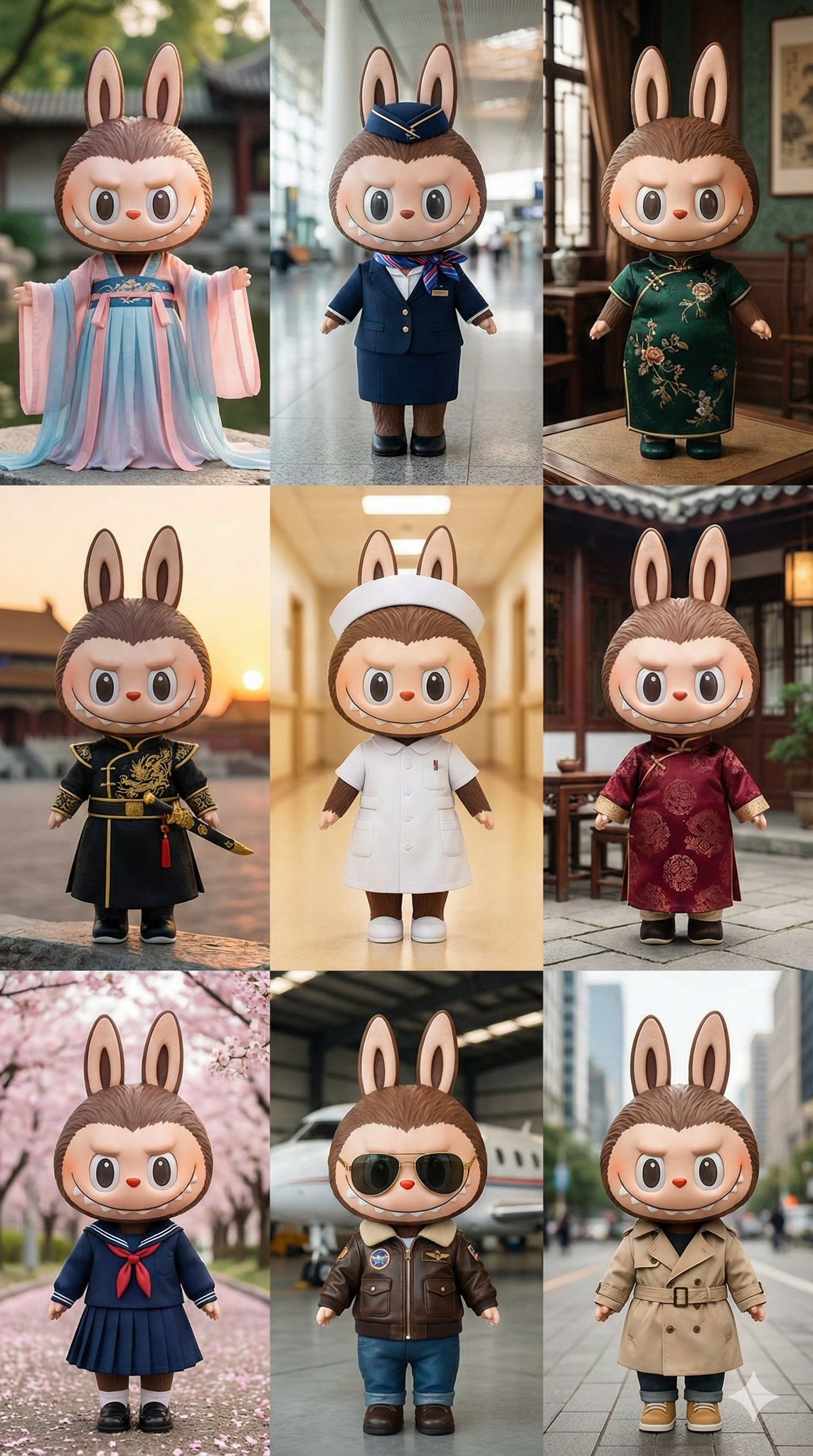 Nine-Panel Grid of Labubu 3x3 Collage Photo