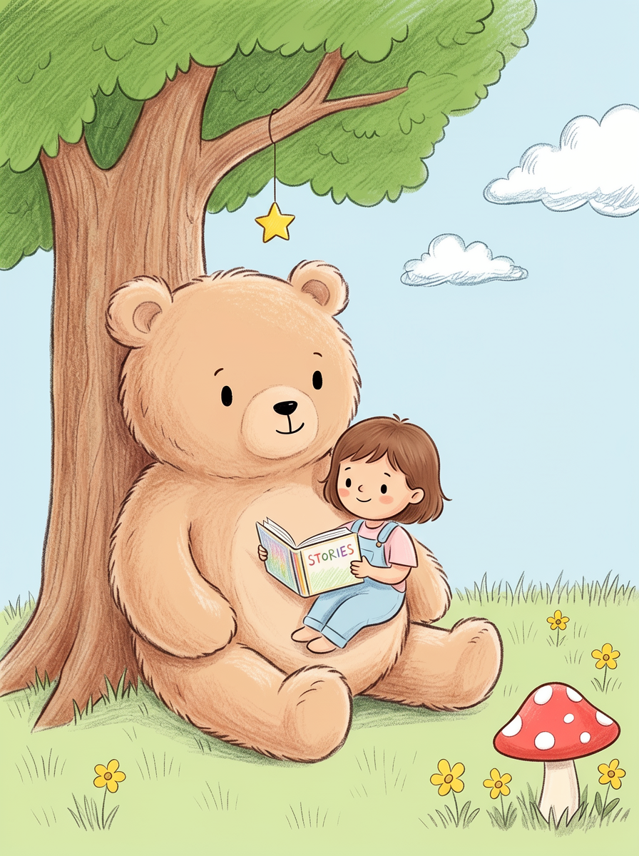 Bear & Girl Reading Under the Tree