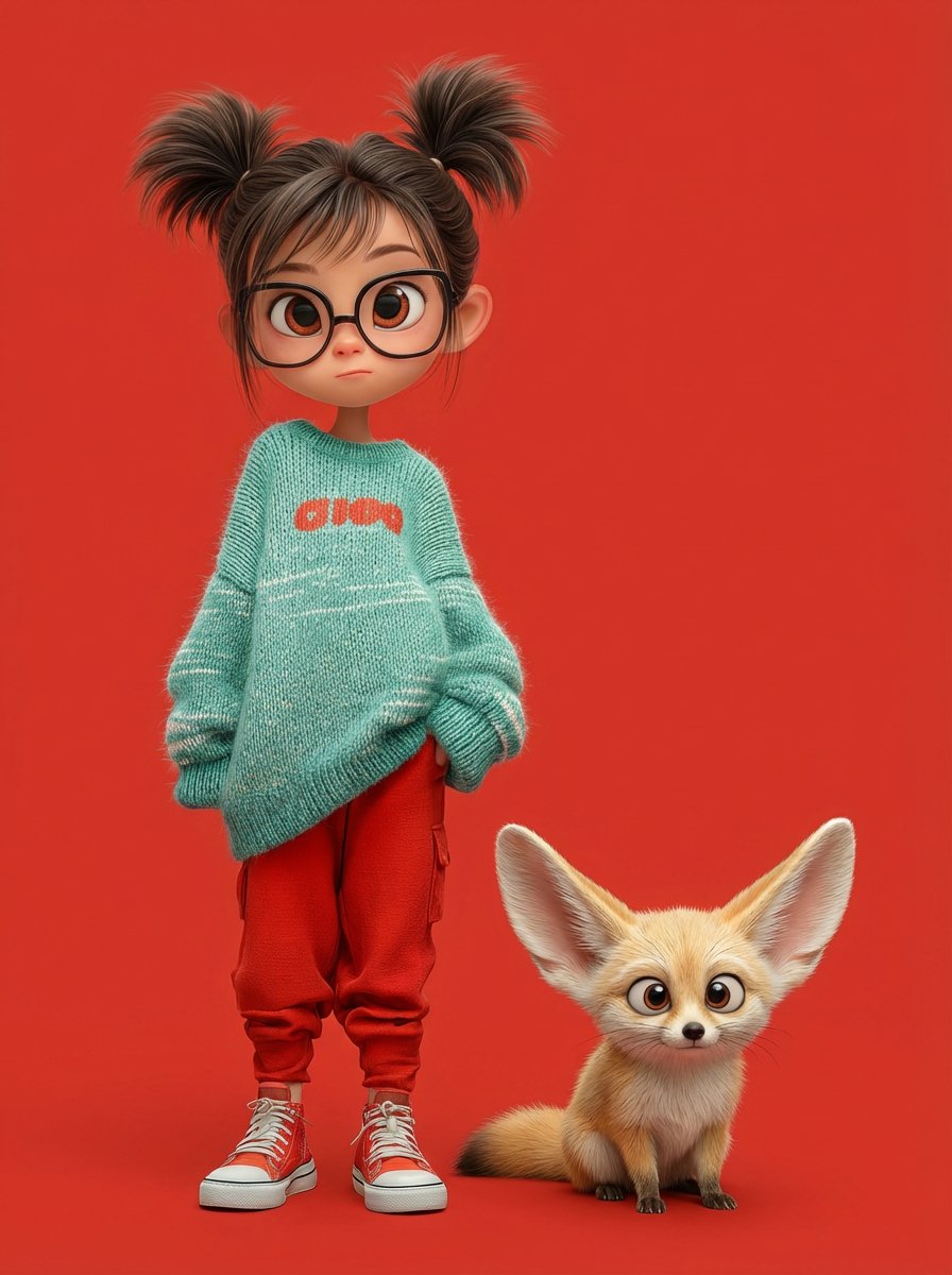Pixar Style Girl with Cute Fox