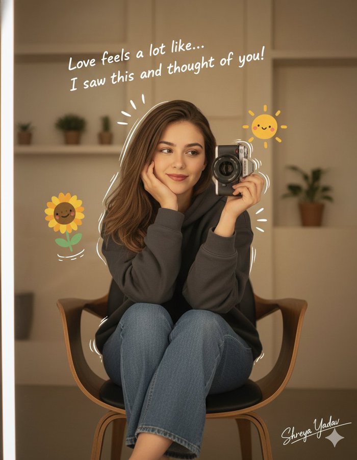 Description Aesthetic Cozy Mirror Selfie of a Young Woman Sitting Casually