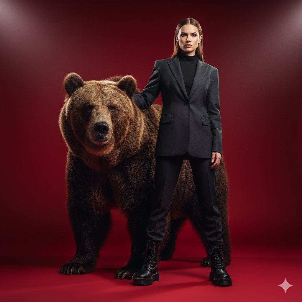 Ultra-cinematic Shot of a Confident Stylish Woman in a Sleek Dark
