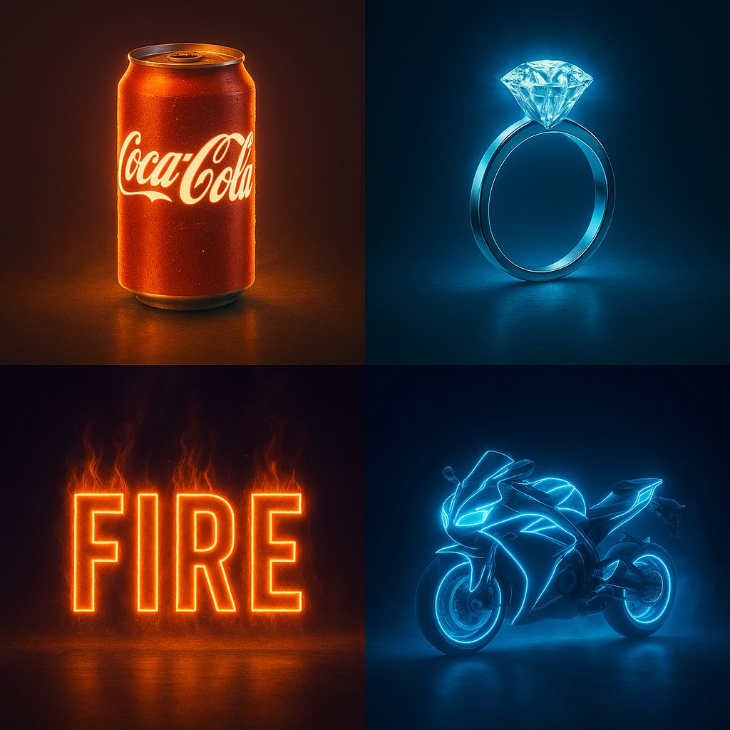 Single OBJECT Glowing Vividly with Internal Neon Light That Matches Its