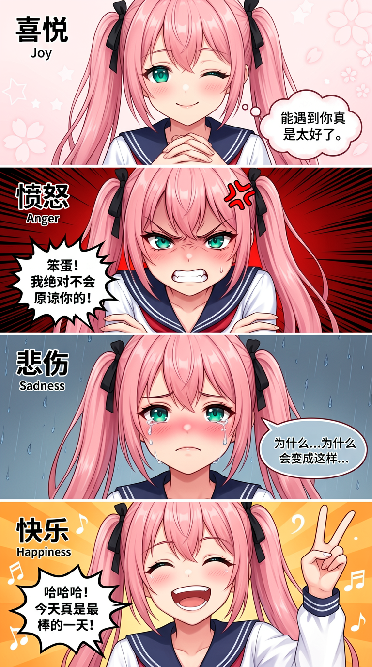 Anime Character Four-Expression Sheet