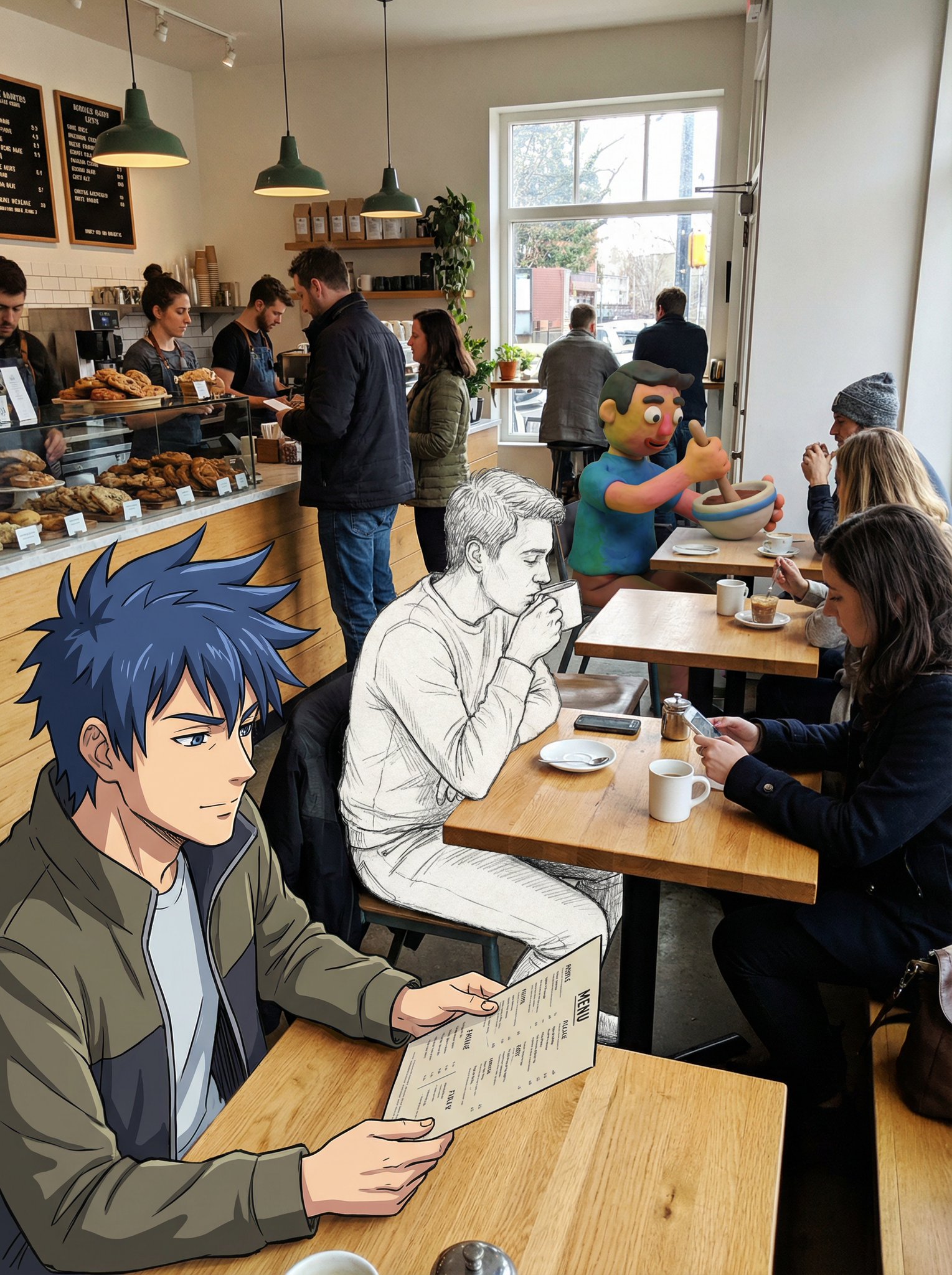 Photo of an Everyday Scene at a Busy Cafe Serving Breakfast
