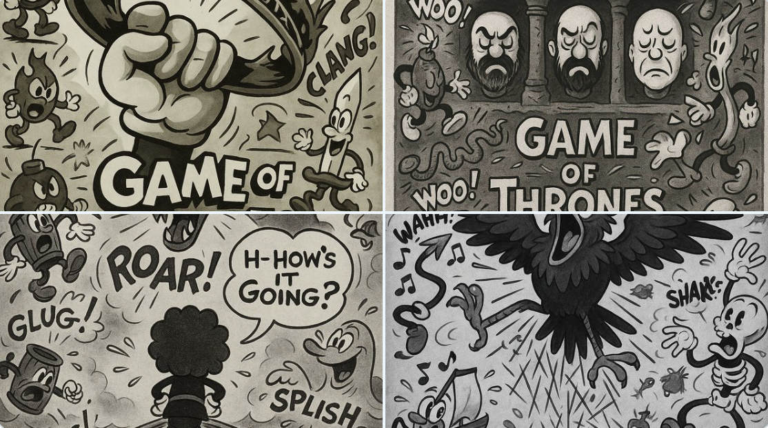 This Image into a 1930s Animation Storyboard in the Style of