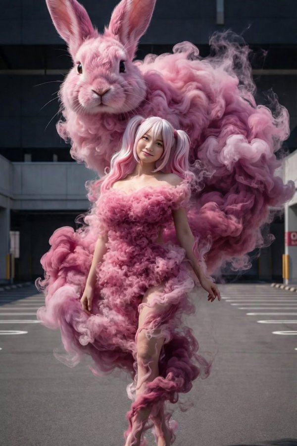 Smoke Pink Dress Giant Rabbit
