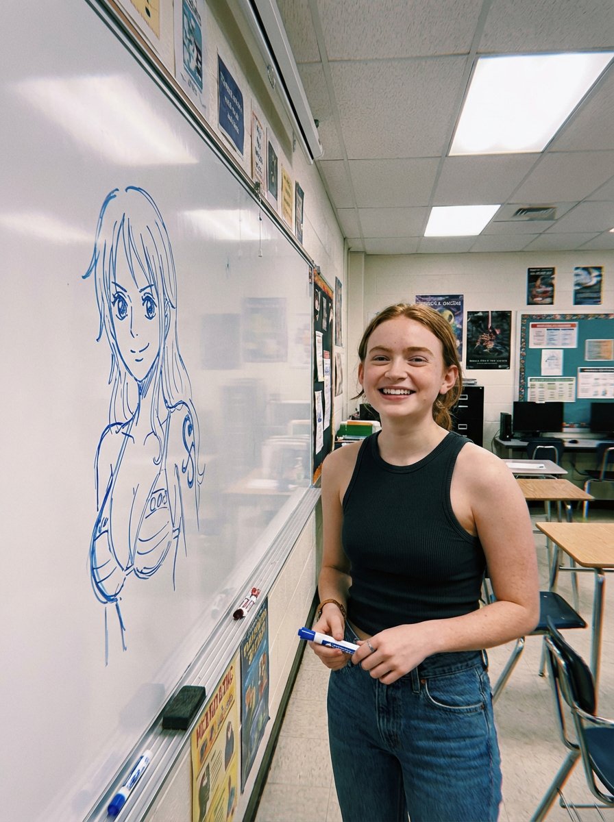 Classroom Candid Sadie Sink Nami Sketch