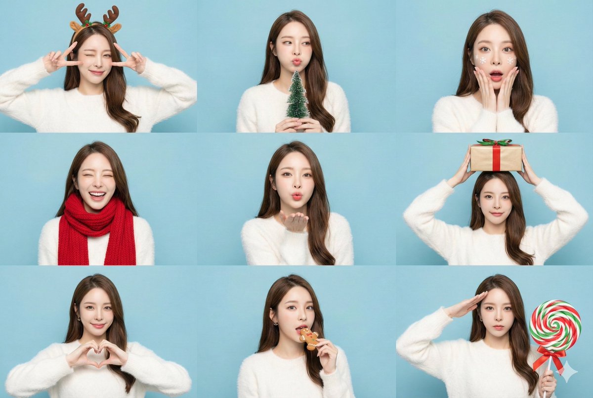 9-panel Grid Collage Photobooth Style Studio Lighting