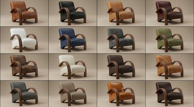 4x4 Grid of Identical 3D Object Renders Showing the Same Furniture