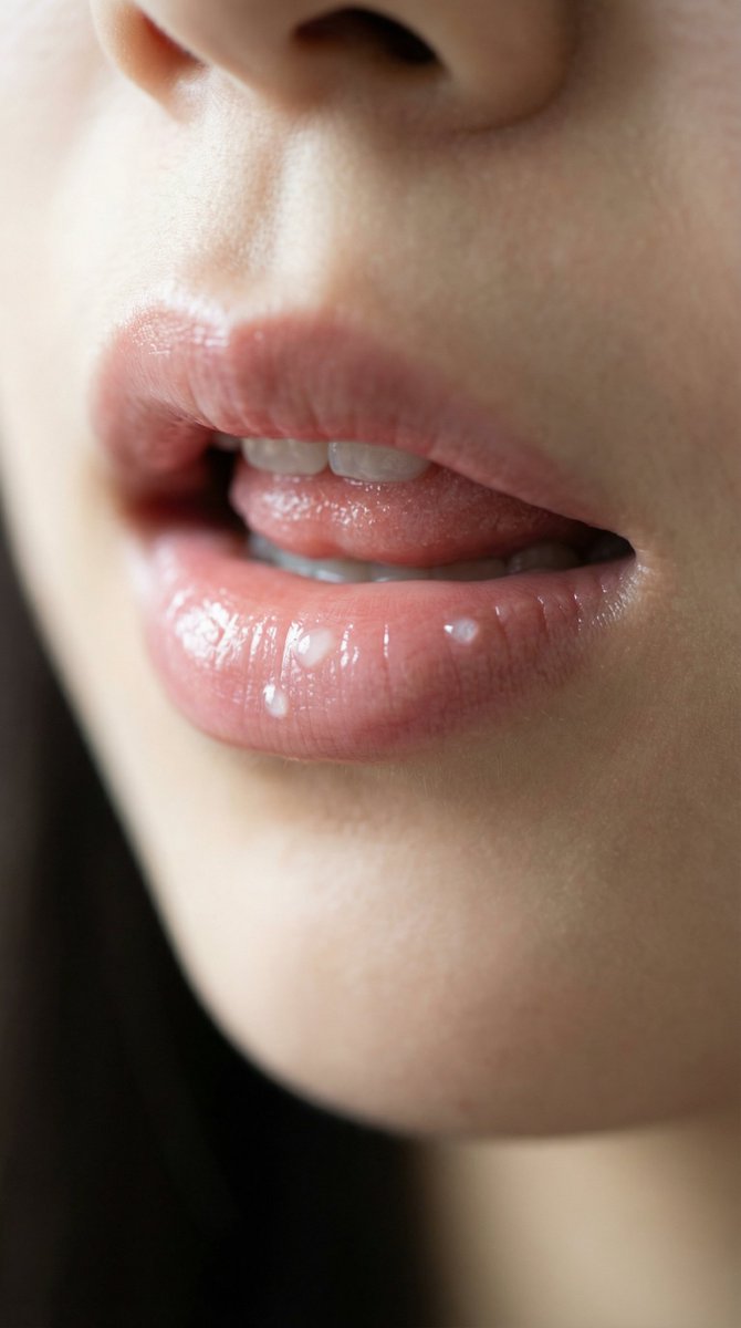 Extreme Close-up of Natural East Asian Lips Ultra Sheer Watery Lip