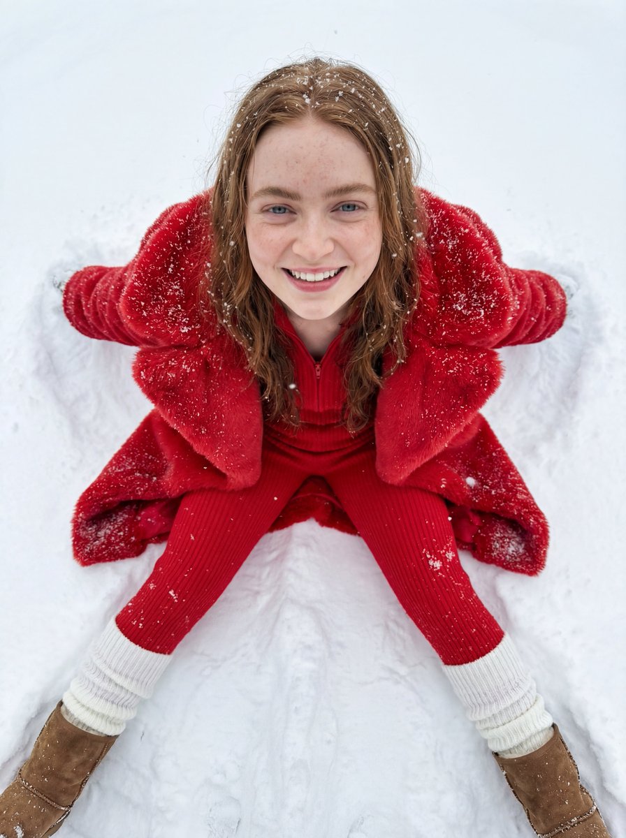 Red Snow Smile Macro Photo of a girl