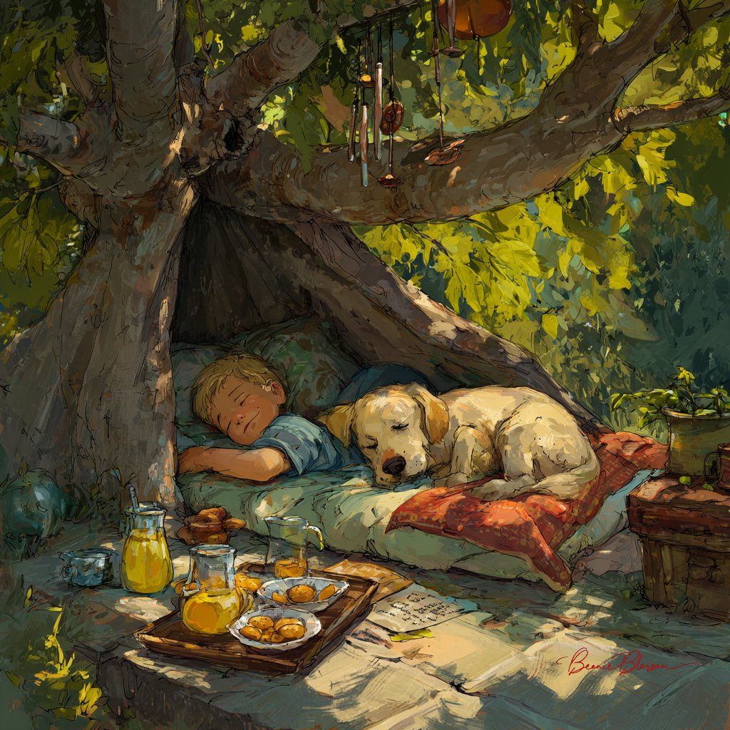 Pillow Fort in the Backyard Shaded by a Big Old Tree