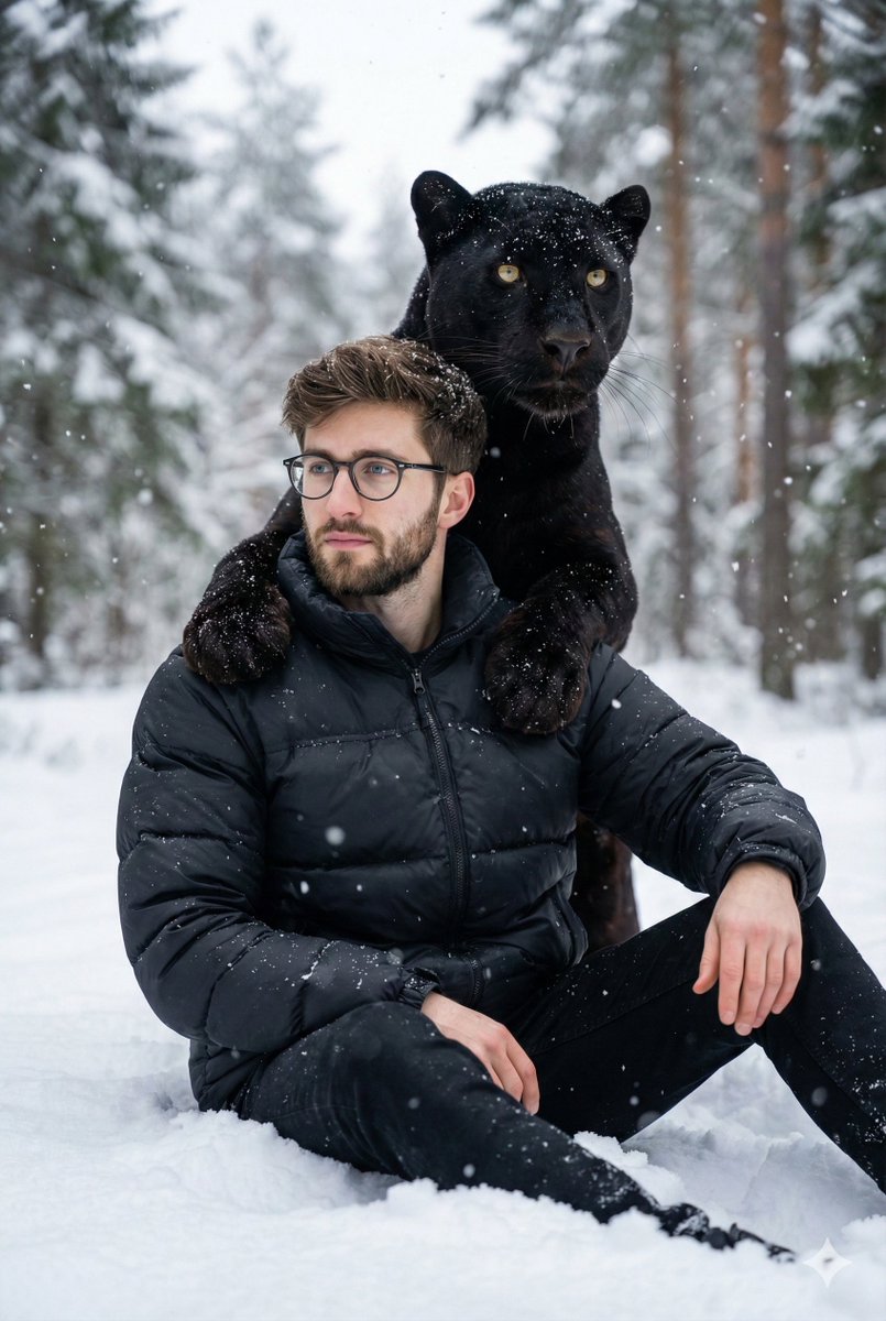 Black Panther Paws on Man in Snow
