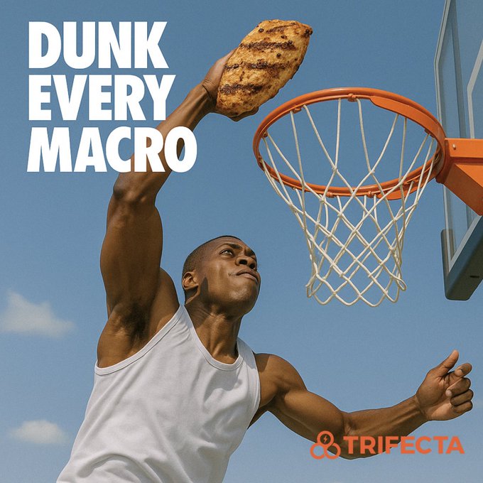 Muscular African Man Dunks a Grilled Chicken Breast into a Basketball