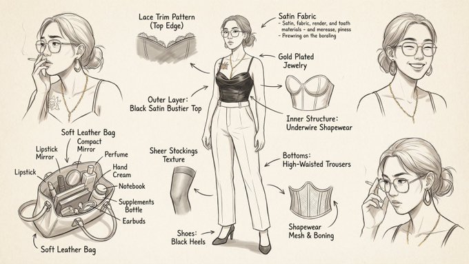 Fashion-style Concept Breakdown Sheet in Hand-drawn Illustration Style