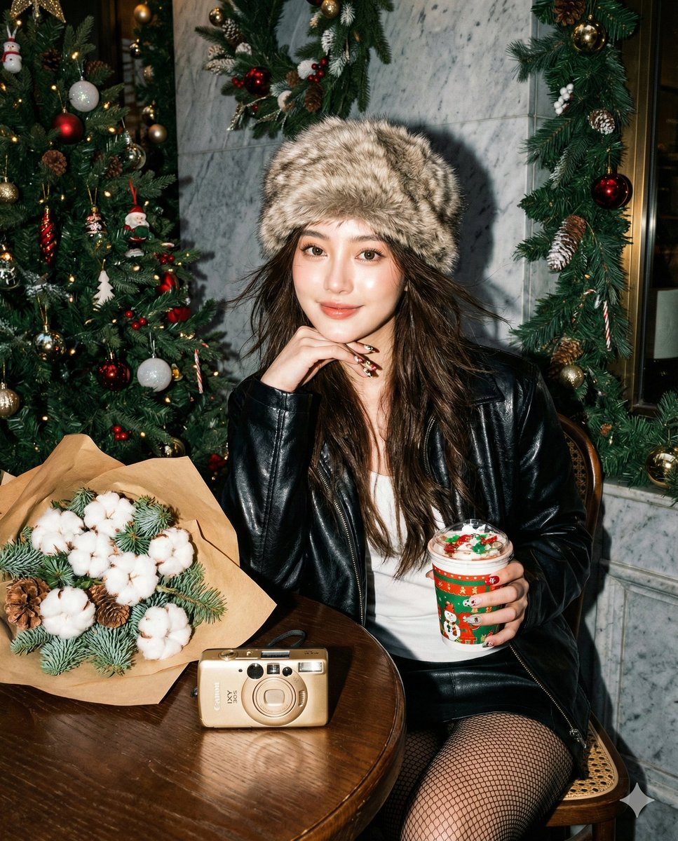 Christmas Leather Jacket Flash Portrait of a girl