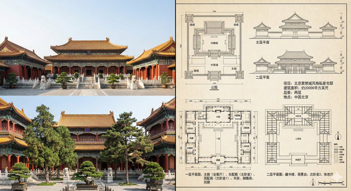 Forbidden City Architecture Photo Display and Design Blueprints